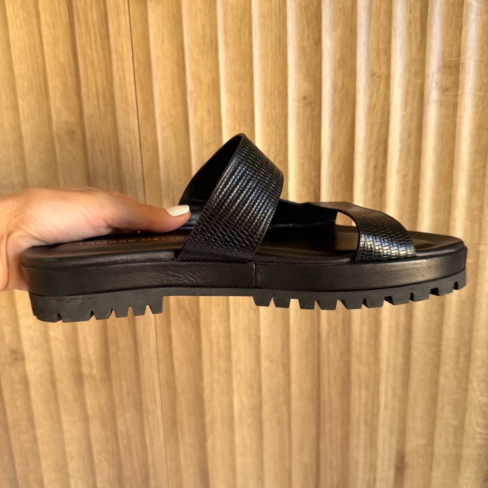 TAMARA MELLON Black Roam Lizard Sandals Shoes - Picture 6 of 7